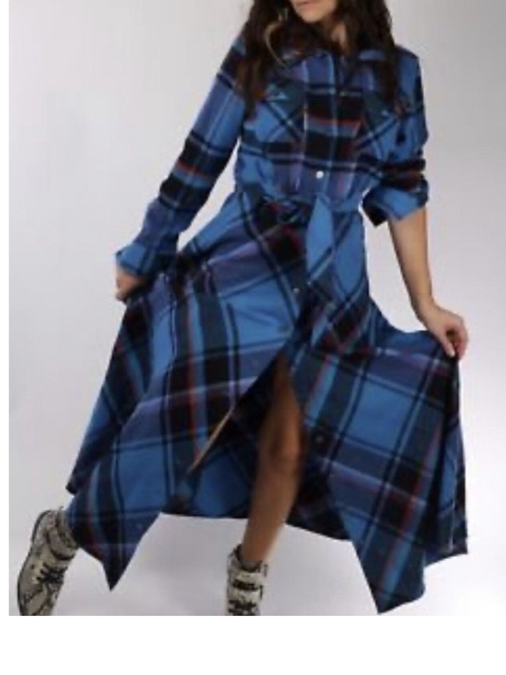 Soft Surroundings Blue Flannel Plaid Shirtdress
Size Small